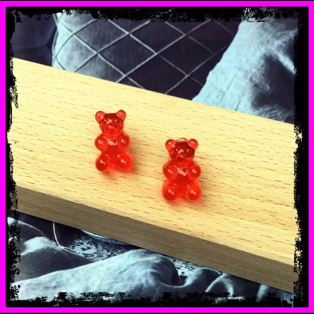 🆕 Red Gummy Bears Sterling Silver Stud Earrings - Picture 13 of 13